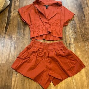 Forever 21 Red Orange Top & Shorts Set